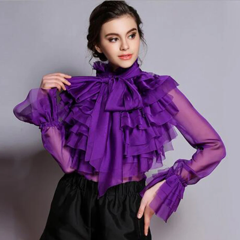 2018 Women Blouses Slik Lace Shirt Tops Vintage Runway Ruffle Blouse Long Sleeve Ladies Spring Summer Top Office Shirts Clothing |