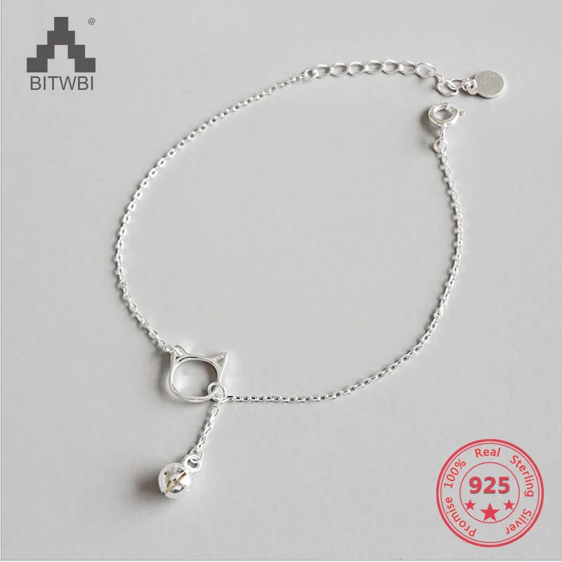 

925 Sterling Silver Jewelry Mini Hollow Kitty Cat and Small Bell Pendant Necklace for Women