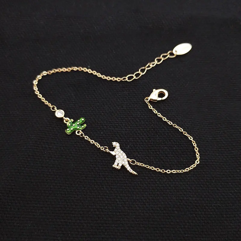 Новые корейские модные простые тонкие браслеты с милыми мультяшными динозаврами