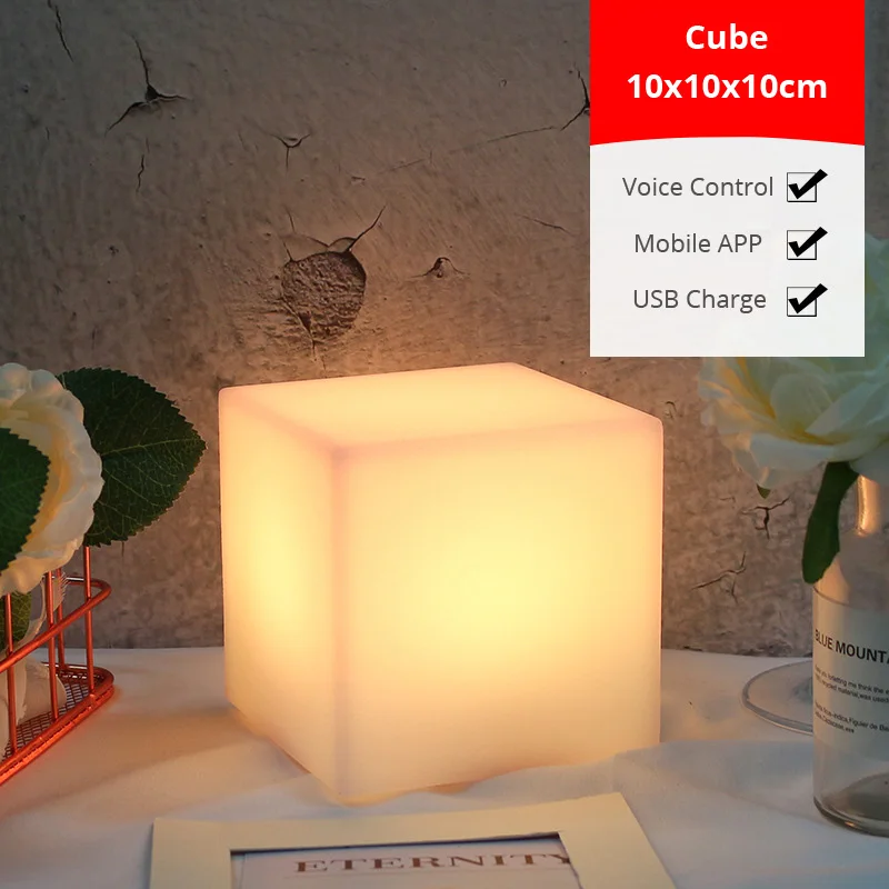 10x10xH10cm Wi-Fi Смарт-контроль RGB+ CW СВЕТОДИОДНЫЙ ночной Светильник USB Перезаряжаемый настольные атмосферные лампы работает с Alexa Google Assistant мобильное приложение - Цвет: 10x10xH10cm