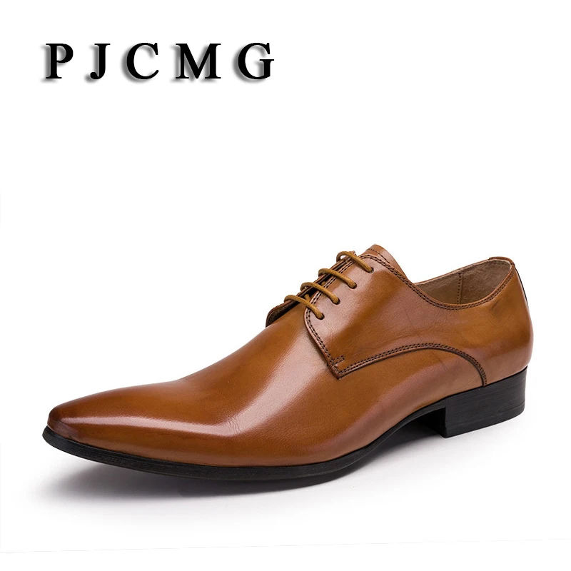 Модные коричневые/черные оксфорды PJCMG мужские деловые туфли на шнуровке из