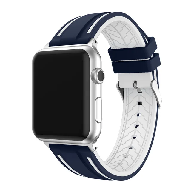 Спортивный мягкий силиконовый ремешок для Apple Watch Series4 3 2 1 42 мм 38 мм стильный ремешок замена ремешок браслет для iWatch - Цвет ремешка: blue white