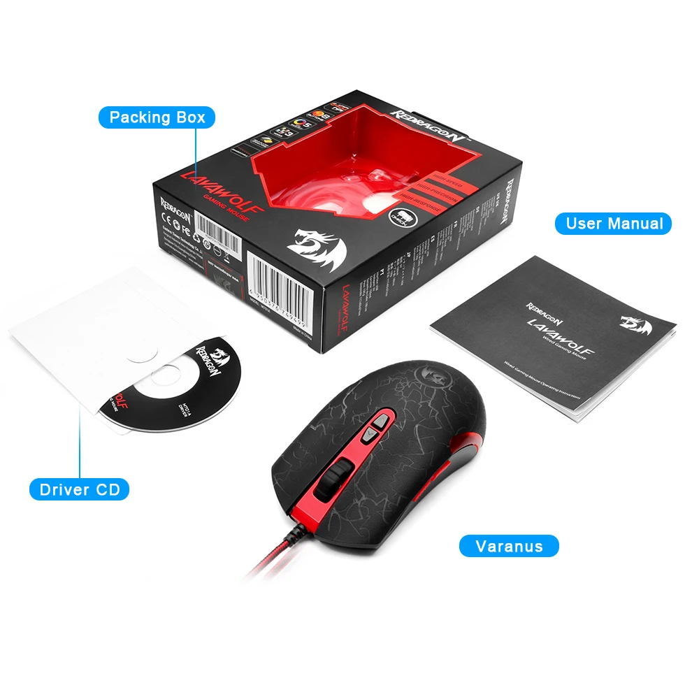 Оптическая игровая мышь Redragon M701 Lavawolf 6400DPI 7 программируемых кнопок светодиодная