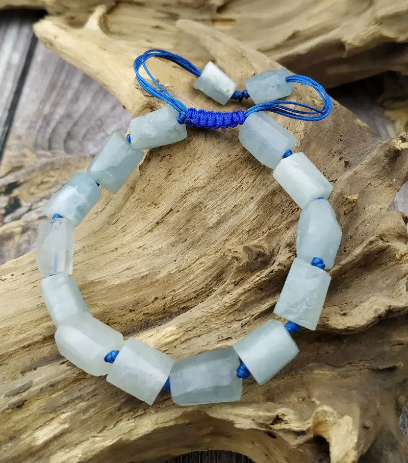 YA3871 Natural Rough Aquamarines Stone Cord Knot Adjustable Bracelet | Украшения и аксессуары