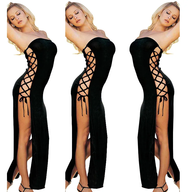 Новинка 2017 сексуальное женское белье ГОРЯЧЕЕ черное без бретелек с разрезом