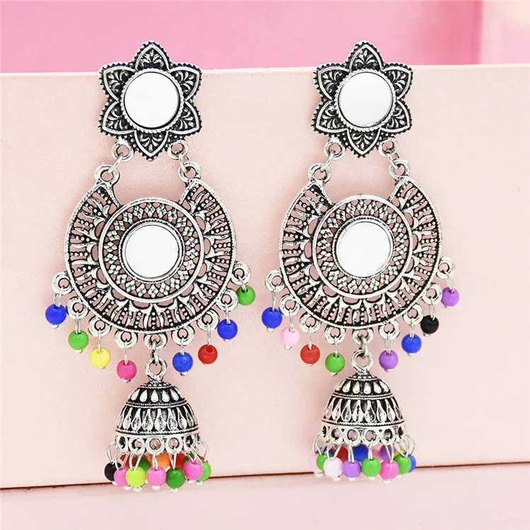 Индийские серьги Jhumka для женщин этнические полимерные с бахромой и бусинами