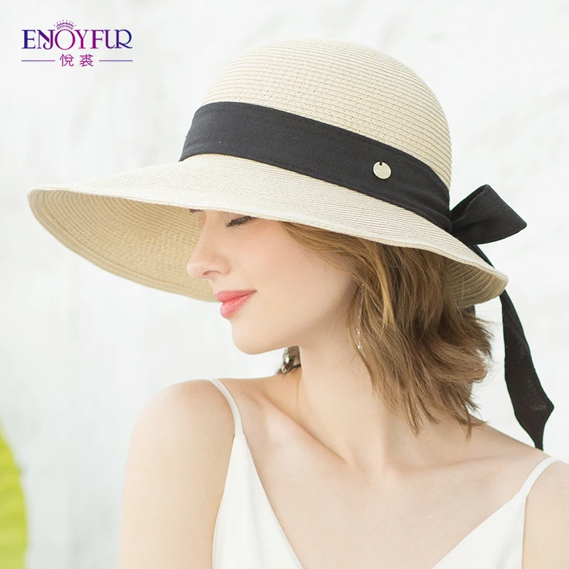 ENJOYFUR бумажные солнцезащитные шляпы для лета Packable пляжные кепки с бантом узел