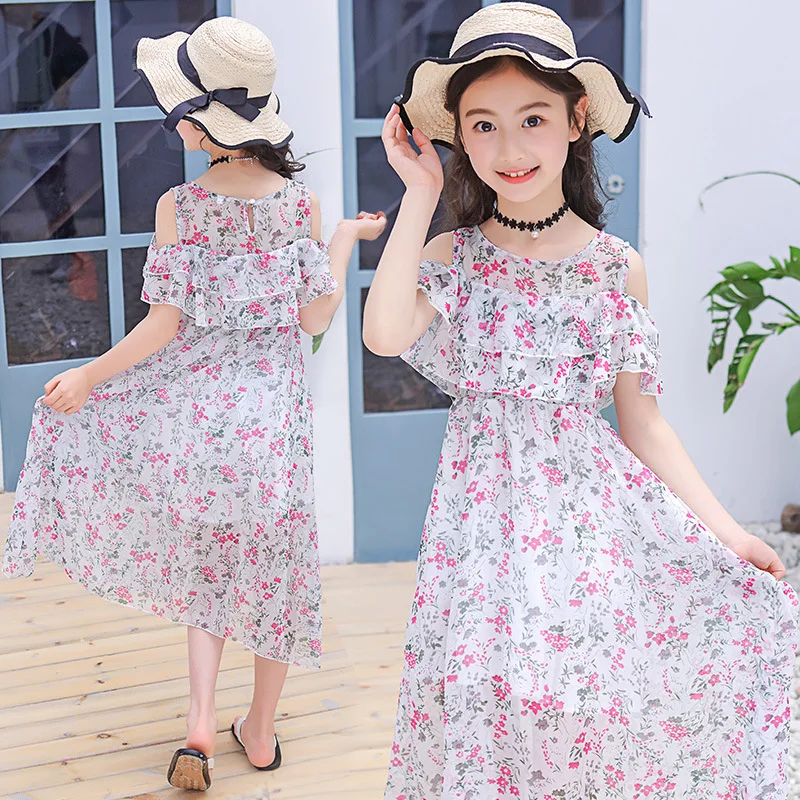 Платье для девочек летние платья детей элегантные богемные с открытыми плечами