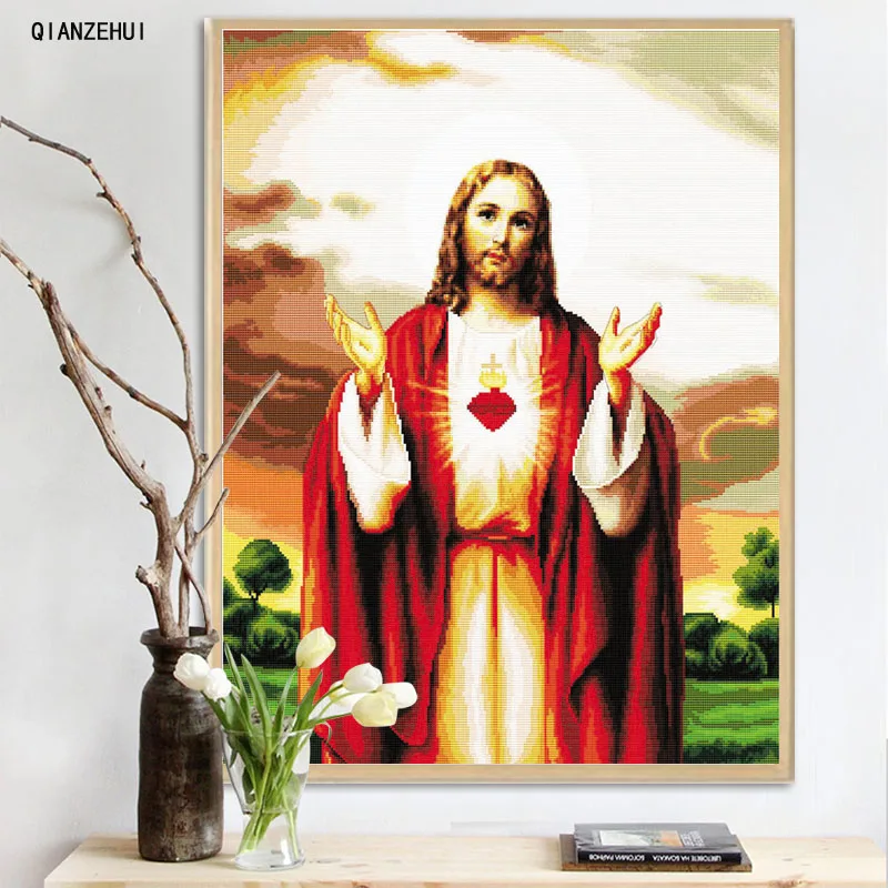 QIANZEHUI Needlework DIY Emanuel Jesus Cross stitch Christian Sets For Embroidery kits Cross-Stitching Wall Home Decro | Дом и сад