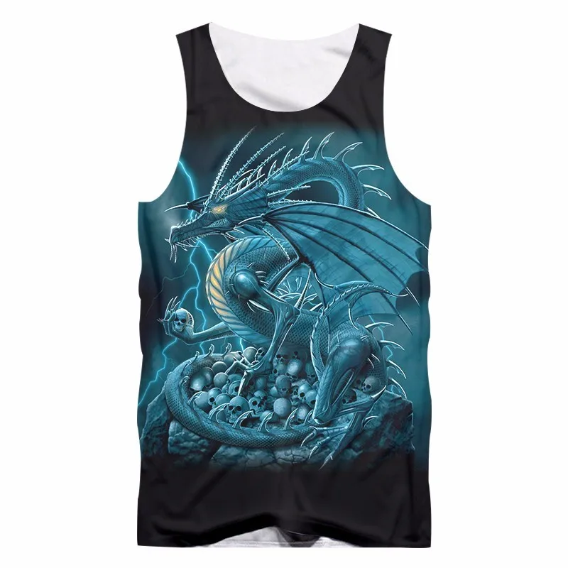 OGKB New Harajuku Tank Top Women/men's Cool Animal 3D Sleeveless Blue Dragon Print Tops Vest Unisex Summer 5XL | Мужская одежда