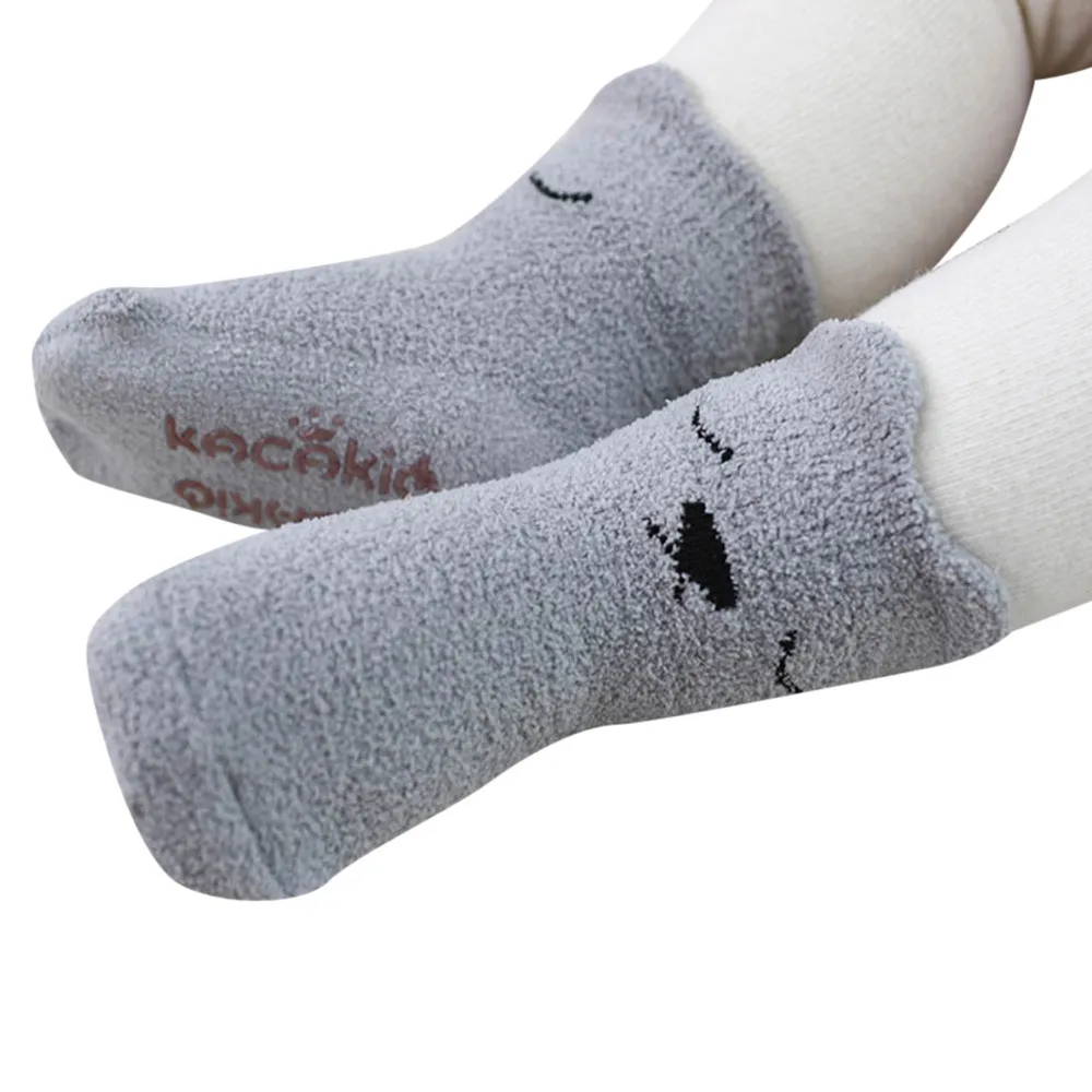 Newborn Baby Boys Step Socks Children Coral Velvet Thick Socks Kids Sleep Cartoon Eyes Nose Floor Calcetines