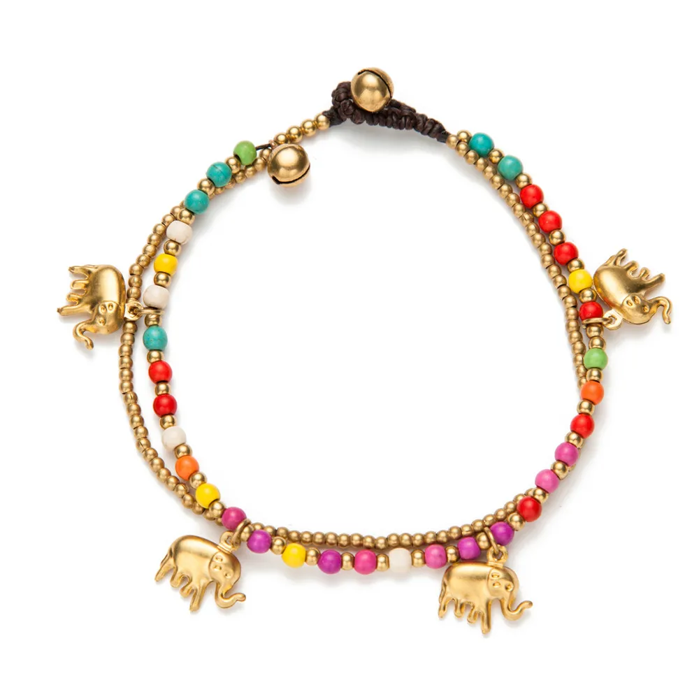 AMOURJOUX ручной работы золотой слон очаровательные ножные браслеты для женщин