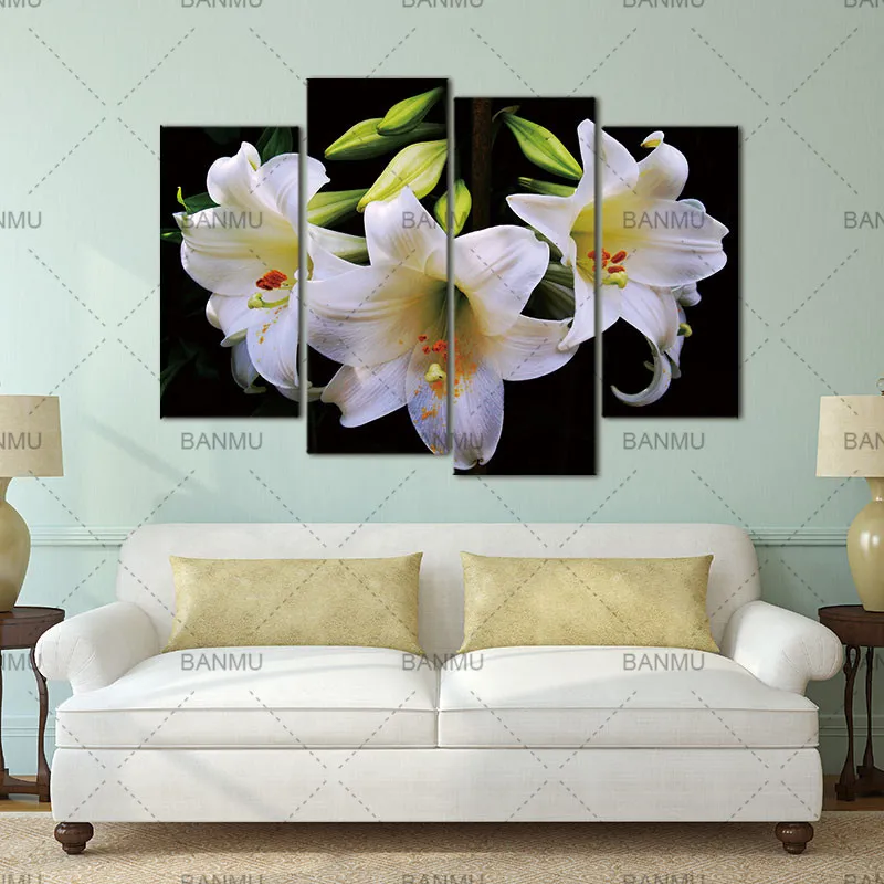 

wall art for living room wall decoration canvas painting BANMU Beautiful Lily Flower Painting 3 Panel Canvas Art modern print