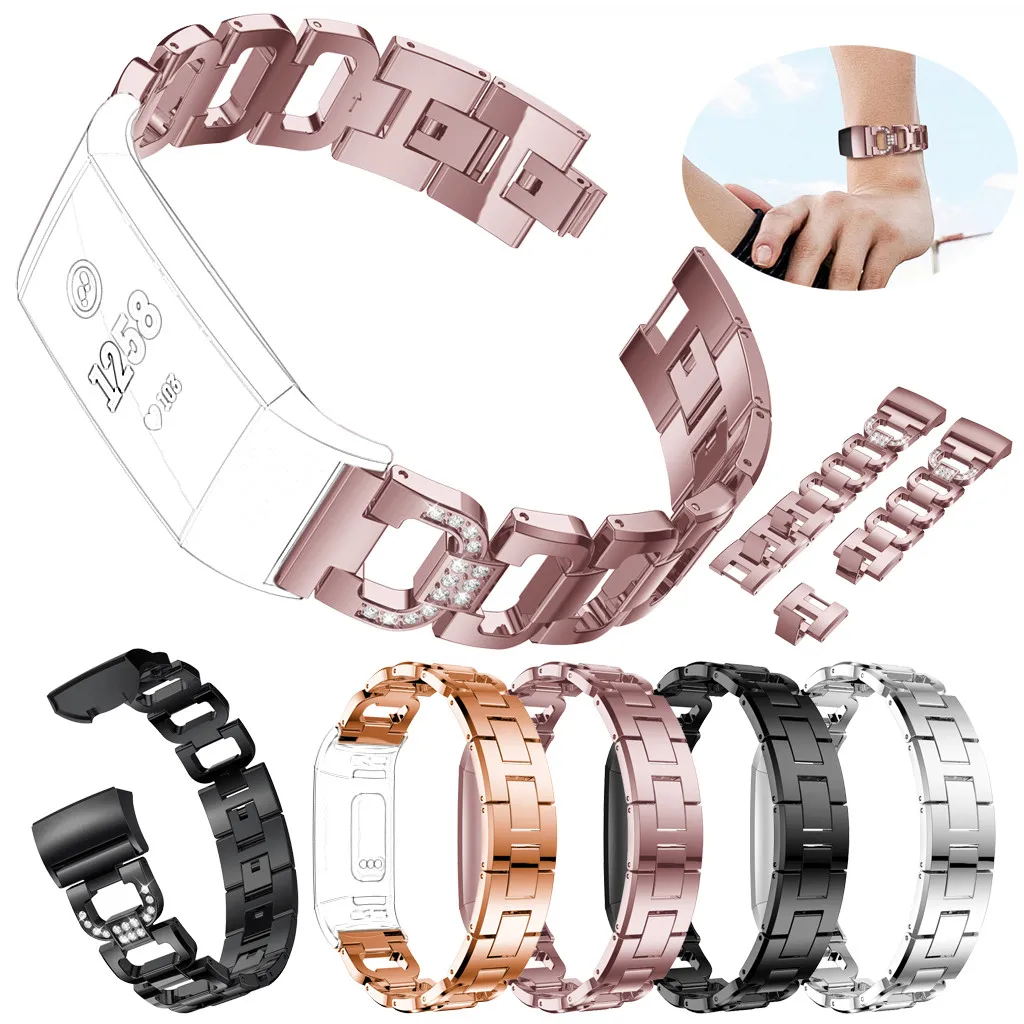 D слово металлические браслеты Замена Регулируемые ремни Кристалл для Fitbit Charge 3 ремешок для спортивных часов часы силиконовый браслет