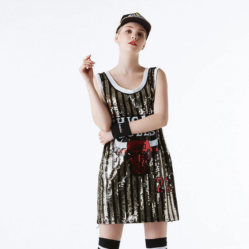 Женская длинная футболка с блестками Повседневная для джазовых чарлидеров