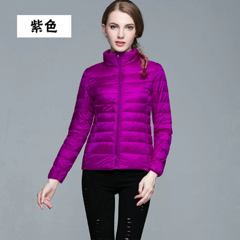 Женские плотные пальто цвета хаки/фиолетового с воротником-стойкой Женская