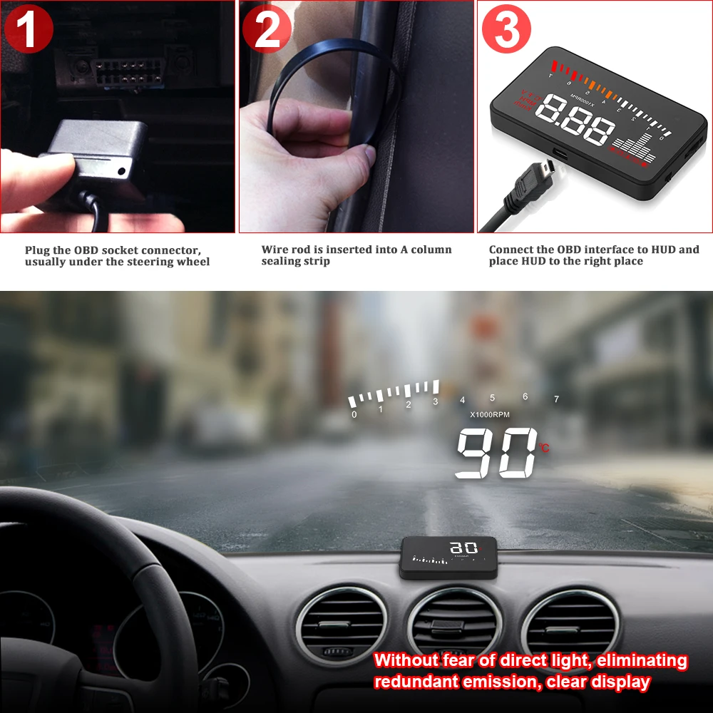 Автомобильный дисплей на лобовое стекло X5 OBD2 3 дюйма спидометр температуры воды