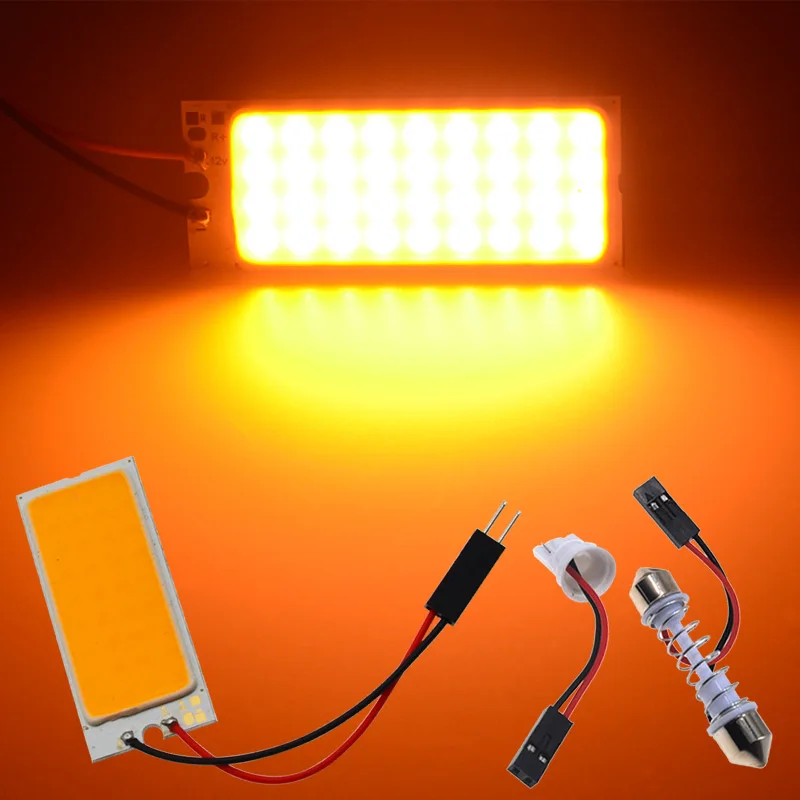 Yellow Акция T10 36 SMD COB белый/красный/желтый/синий светодиодный панель Супер авто интерьер чтения карта лампа светильник купольная гирлянда DC 12V - Испускаемый цвет: Yellow