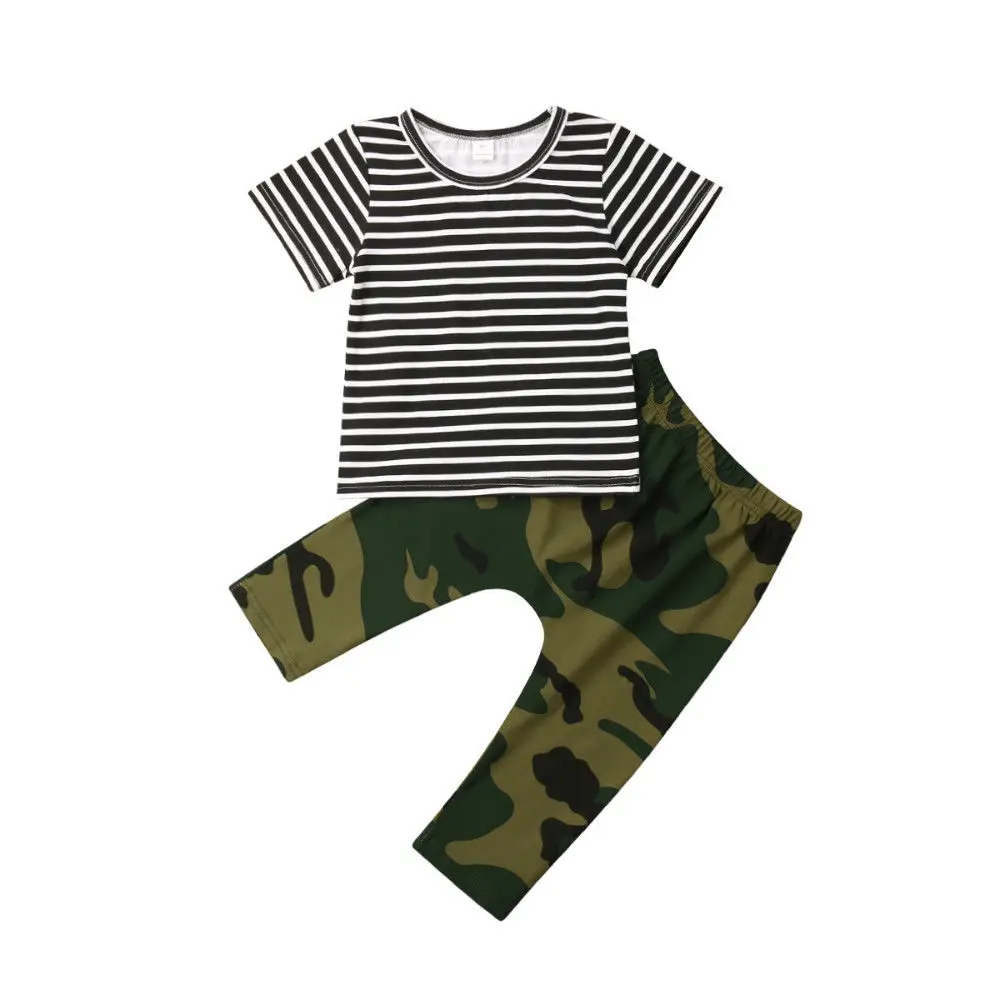Short T Shirt Pudcoco/Детская камуфляжная футболка для новорожденных мальчиков и девочек 0-24 месяцев, камуфляжный топ+ камуфляжные штаны, комплект одежды - Цвет: Short T Shirt