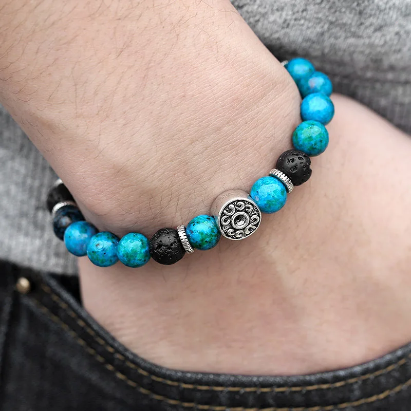 Мужские браслеты с бусинами тигровый глаз камень из бисера браслет нержавеющей