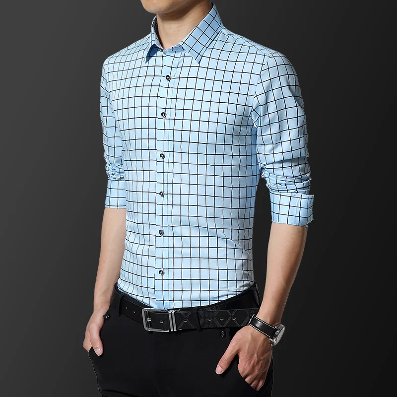 New Men Long Sleeved Shirts Multi-color Choice Comfortable Elegant Plaid Shirt Fashion Business Banquet Dresses | Мужская одежда