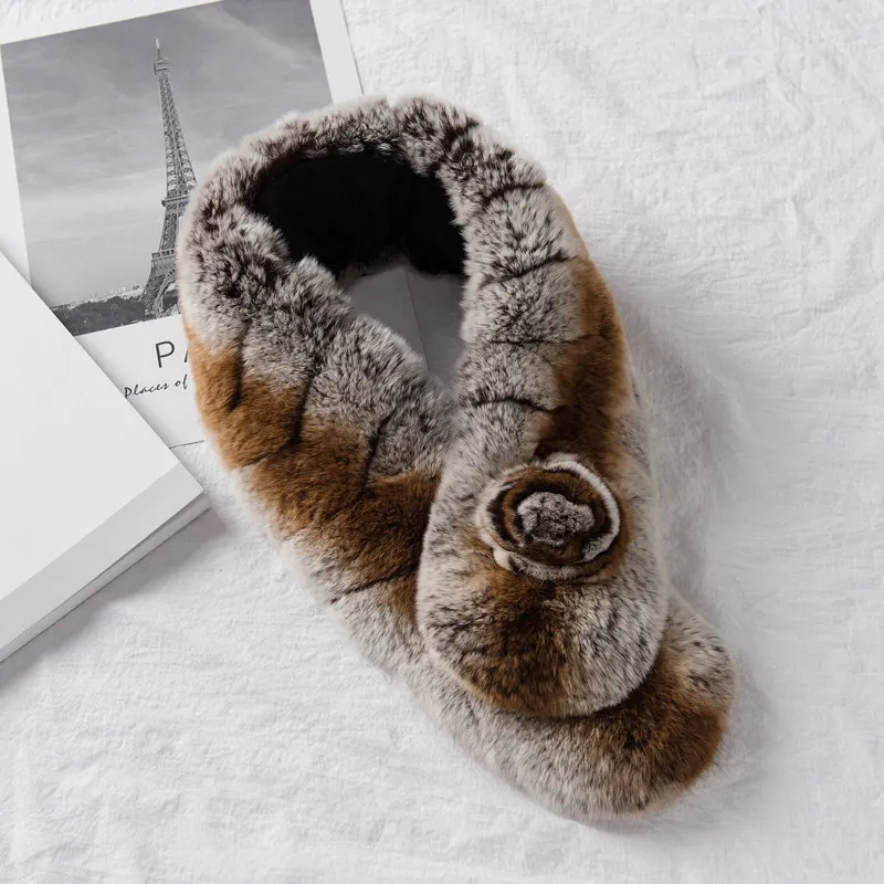 Glaforny 2019 New Style 100% Real Rex Rabbit Fur Scarf with Flower Super Warm Winter Mufflers High Quality Chinchilla Rings |