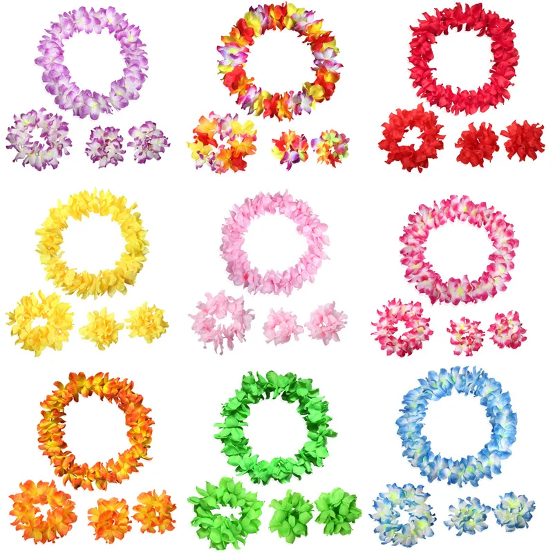 Hawaii Flower Lei Hula Headband Garland Wreath Wristbands Women Girls Summer Holiday Party Favors Birthday|favors|favors party |