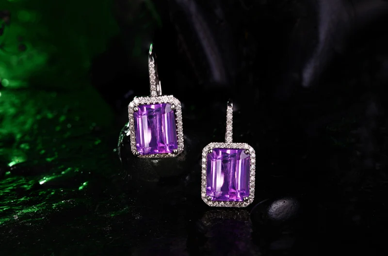 6.06ct натуральный аметист 0.35ct алмаз 10kt золотые серьги Stup серьги продвижение