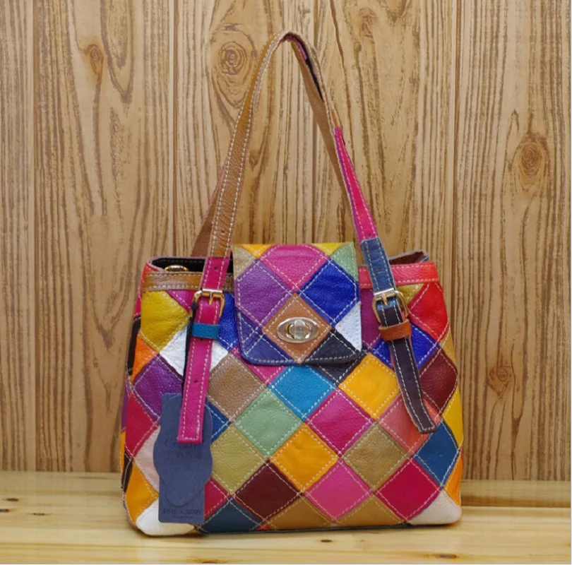 

Women Handbags Designer 2019 Casual Totes Bags Brand Vintage Cow Leather Panelled Bag Female Travel Messenger Shoulder Bags