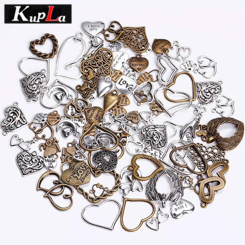 Винтажные металлические подвески в виде сердечек для изготовления ювелирных