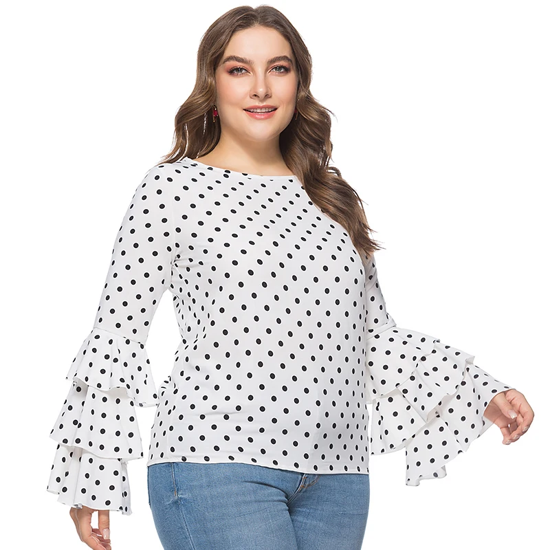 LALAIKAI плюс Размеры XL 2XL 3XL 4XL 5XL 6XL в горошек футболка Для женщин с длинным рукавом