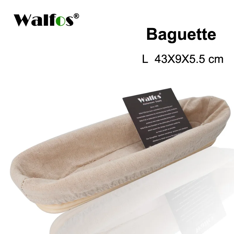 WALFOS плетеная корзина для брожения из натурального ротанга, кантри багет, французский хлеб, массовая защита, корзины для теста, баннетоновые корзины - Цвет: WALFOS Baguette L