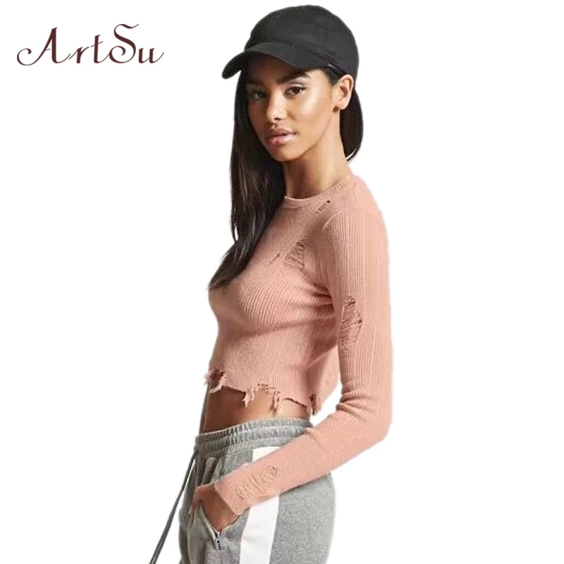 ArtSu уличная одежда Осенний вязаный свитер женский короткий пуловер с длинным