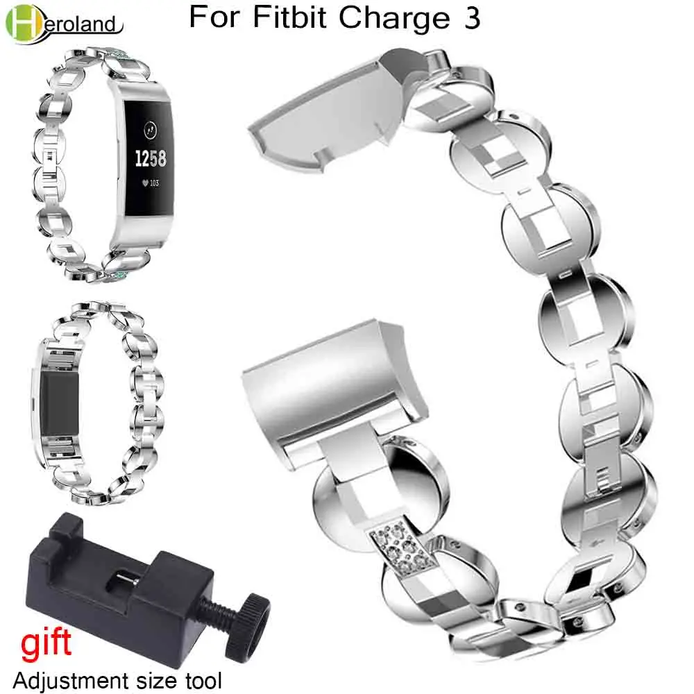 Ремешок для часов Fitbit Charge 3 браслет из нержавеющей стали с бриллиантами модный