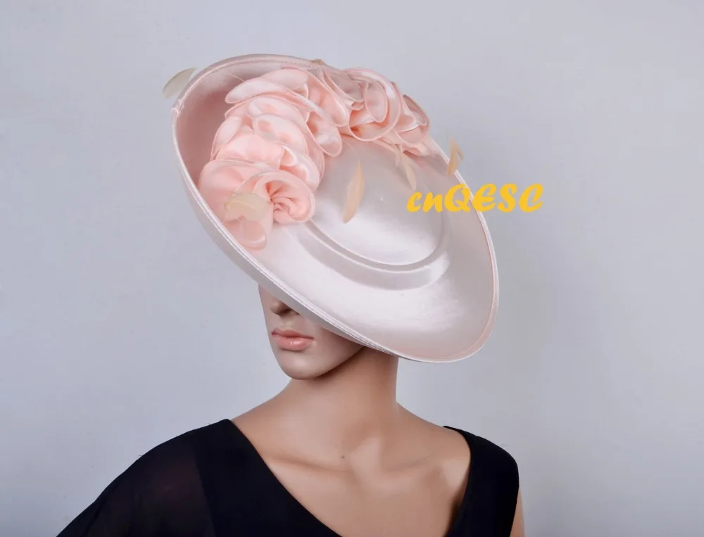 nude pink Новое поступление белого крема! Большая матовая сатиновая Вуалетка sinamay женская шляпа торжественное платье шляпы для свадебных гонок - Цвет: nude pink