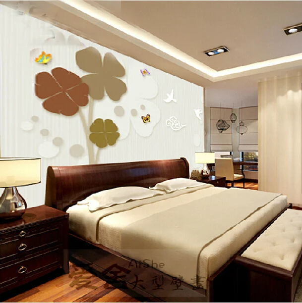 Bedroom living room TV background wallpaper European three-dimensional non-woven 3d Clover seamless mural wall coverin | Дом и сад