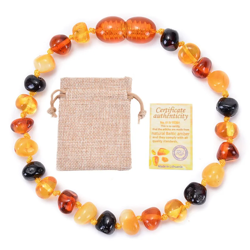 3 Natural Amber Teething Bracelets Anklets Teether Handmade Original Jewelry Baltic Amber Beads for Baby Shower Gift Wholesale - Цвет: 3