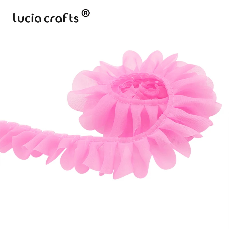 Lucia crafts 2y/lot 43 мм шифоновая кружевная отделка ленты ткань для свадебной вечеринки украшения дома для самостоятельного пошива одежды материалы V0203