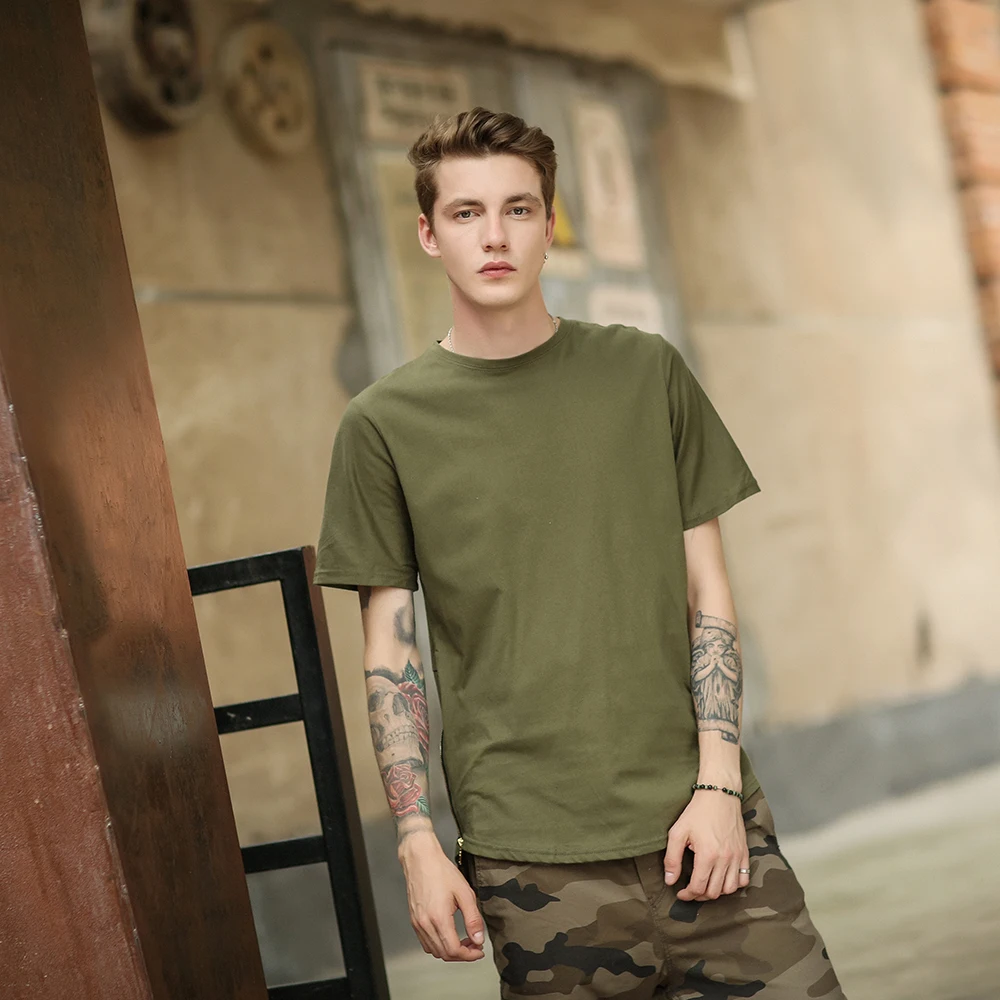 Для мужчин футболка боковой молнией продлен человек s хип-хоп Хабар длинные