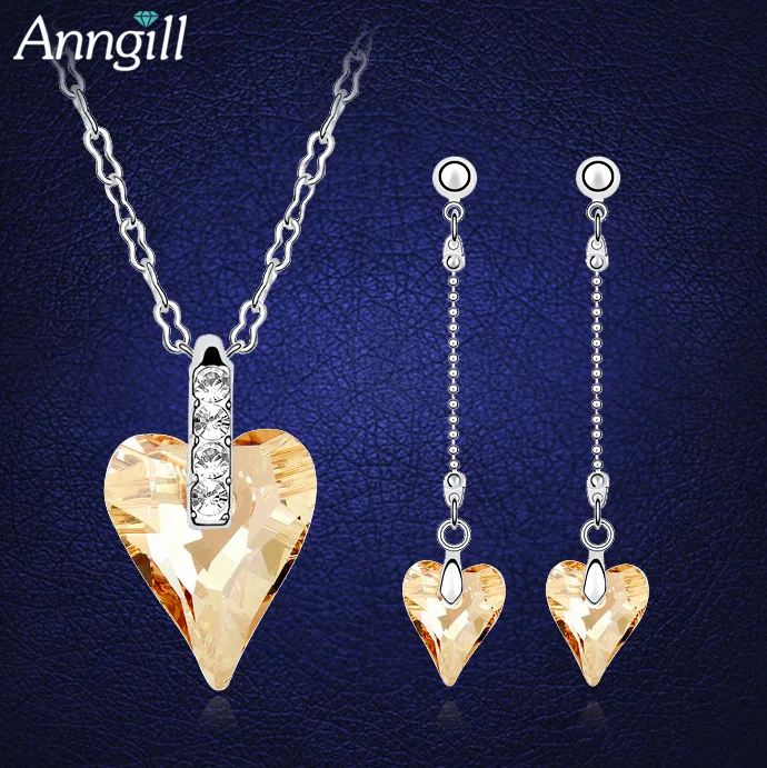 Комплект из колье и сердца с кристаллами Сваровски|parure bijoux|parure bijoux femmecristal set |
