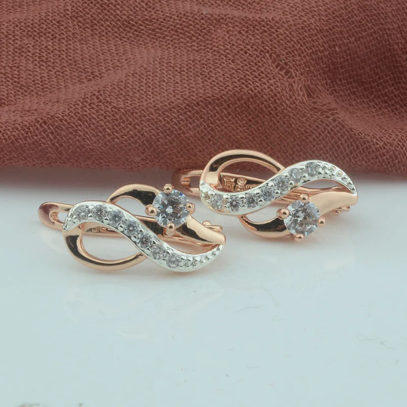 Женские серьги подвески с бантом и кристаллами FJ 2 цвета белого золота 585