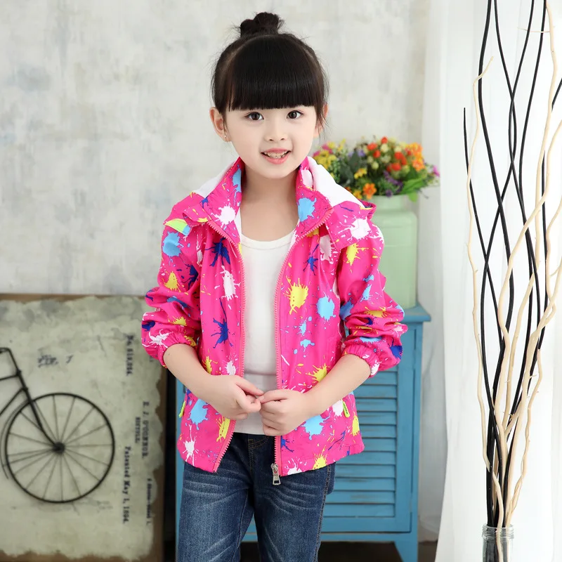 

2018 Spring Autumn Girls Jacket Kids Hooded Coat Children Outerwear Coat Cartoon Pattern Jacket for 3-8 years