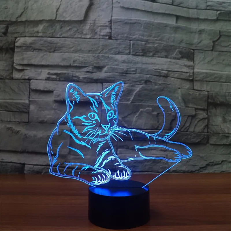3D светодиодный ночной Светильник для отдыха с кошкой, фигурка 7 цветов, сенсорная Оптическая иллюзия, настольная лампа, украшение дома, модель