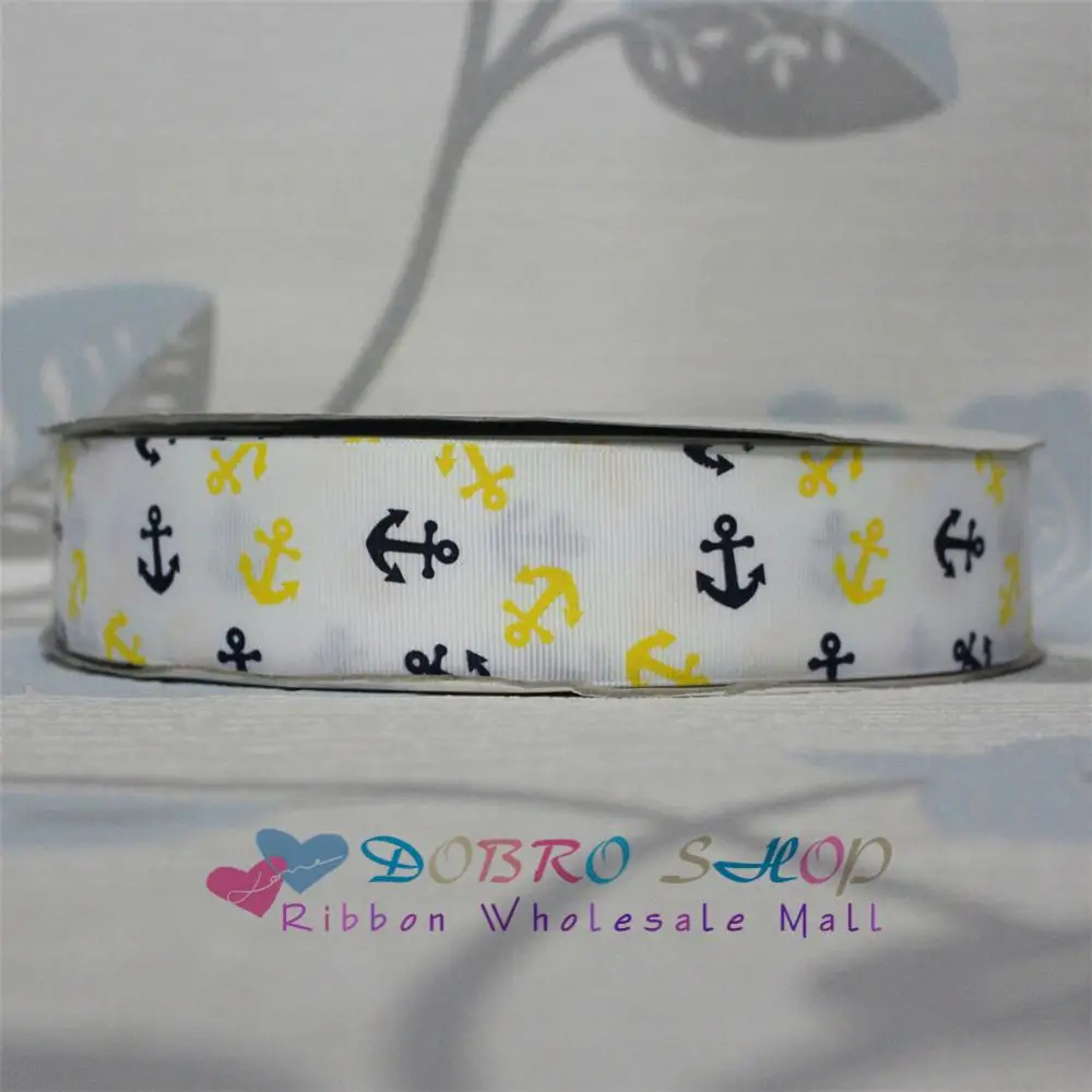 Распродажа 100Yds 1-1/" 38 мм желтый темно-якоря печатных Grosgrain ленты, ленты для ремесел, вечерние/елочные украшения, подарочная упаковка