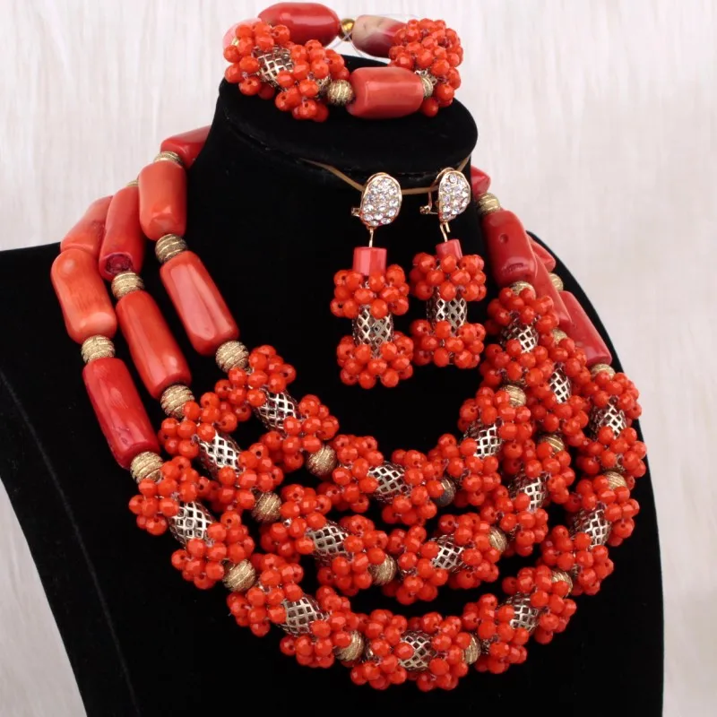 

Dudo Jewelry African Jewellery Original Coral Beads Nigerian Jewelry Set 3 Layers African Jewelry Set Free Shipping Necklace Set