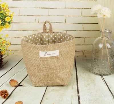 Yellow dot Стиль Zakka в виде цветка, из хлопковой ткани горшок небольшой мешок Висячие джутовые маленькие полосатые корзины для хранения хранение сумка - Цвет: Yellow dot