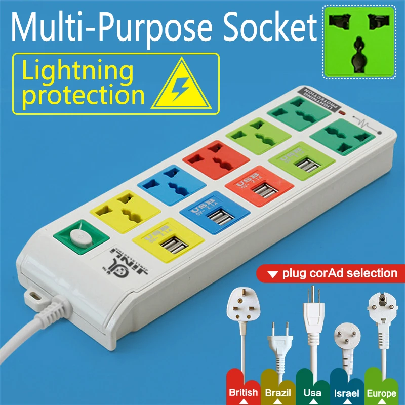 Смарт розетка с защитой от перенапряжения 6 розеток и 8 usb разъемов универсальным