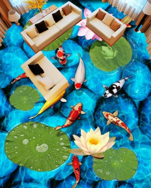 

[Самоклеящаяся] 3D Рыба Голубое озеро 7 Нескользящая водонепроницаемая фото самоклеющаяся напольная Настенная Наклейка обои фрески настенн...