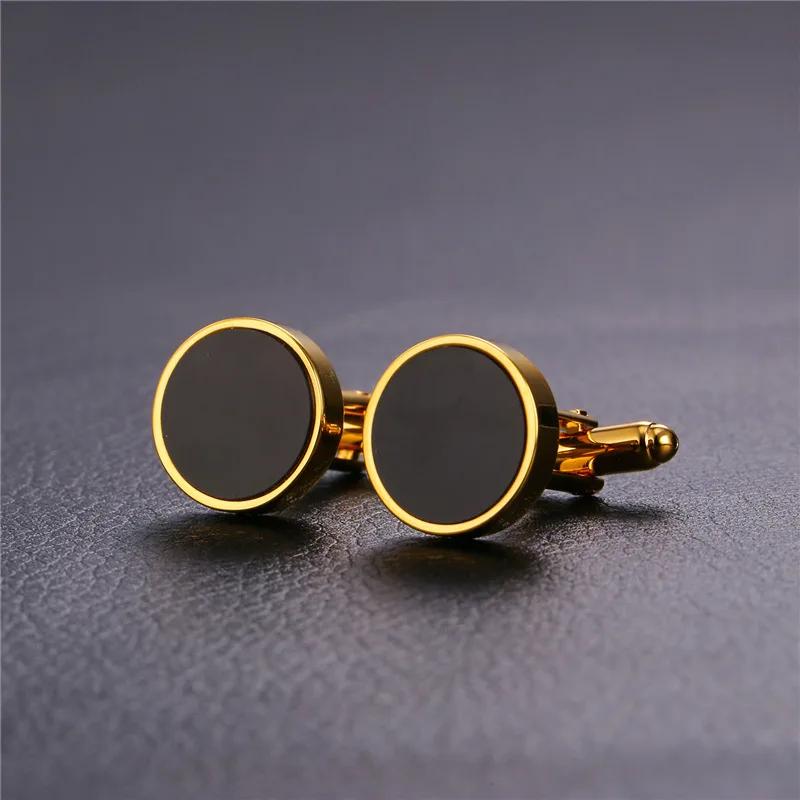 Запонки мужские круглые золотистые/серебристые с эмалью C345 | Украшения и