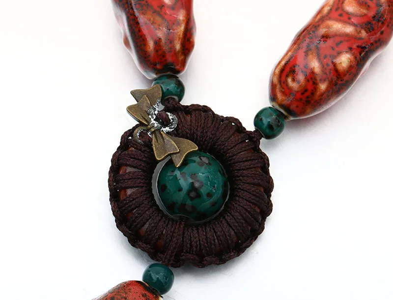 Shineland Unique Vintage Ethnic Jewelry Women's Long Hand Made Rope Chain Irregular Ceramic Statement Necklace Collier Femme | Украшения